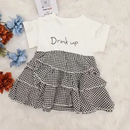 Baby Girl Check Pattern Black And White Frock