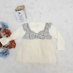 Baby Girl Long Sleeve Cream Colored Frock