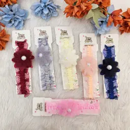 Baby Girl Multicolor Flower with Pearl Bow Headband (Pack of 6) 