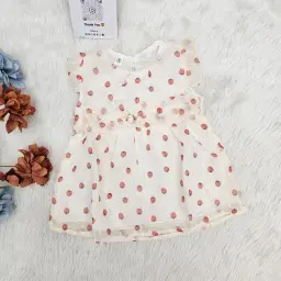 Baby Girl Strawberry Printed Cream Colored Frock