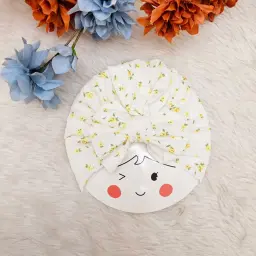 Baby Turban Cap With A Delicate Green Floral Print And A Large Decorative Bow On The Front (2)