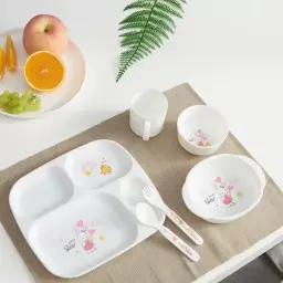 Cartoon PP Childrens Tableware Set 6pcs Baby Swing Plate Water Cup Bowl Spoon Fork Set 2