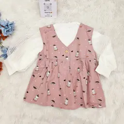 Cartoon Printed Long Sleeved Frock For Girls