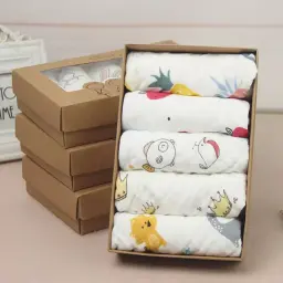 Cotton Printed Muslin Gauze Washcloth 5 Pcs Baby Hand Face Towel