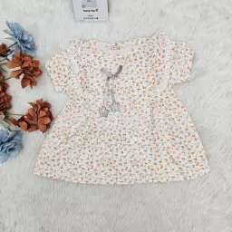 Floral Printed Short Sleeve Cotton Frock For Baby Girl