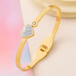 Gold Plated Crystal Studded Slip On Cuff Bangle