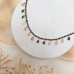 Gold Polished Ad Studded Drop Shaped Mangalsutra