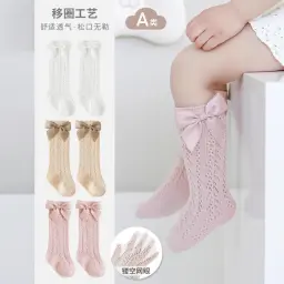 High Knee Bow Mesh Socks for Toddler Girls 