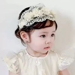 Newborn Boy Girl Kids Princess Fabric Elastic Hairband With Lace Flower 3