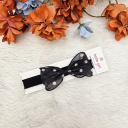 Polka Dot Black &Cream Combination Bow Headband (2)
