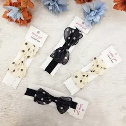 Polka Dot Black &Cream Combination Bow Headband (3)