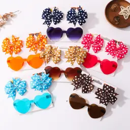 Polka Dot Hair Bow And Sunglassess Set (14)