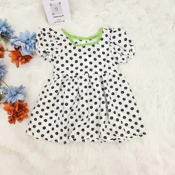 Puff Sleeve Popcorn Material Frock with Back Bow