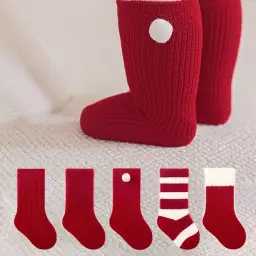 Red Warm Coral Fleece Baby Socks Cozy Fluffy Soft Warm Thermal Plush Socks 1