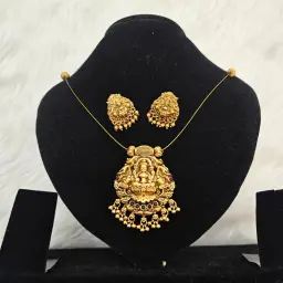 Traditional Indian Matte Gold Plated Lakshmi Pendant Necklace Set