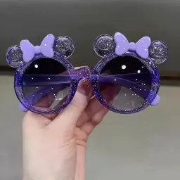 kids Blue Glitter Sunglasses Minnie Mouse Ears And Bows Design 2
